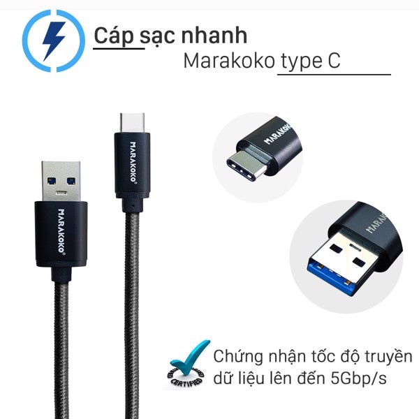 Cáp Type- C Marakoko MTC01 truyền dữ liệu siêu nhanh