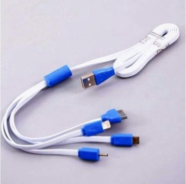 CÁP SẠC 4 ĐẦU DÂY DẸP DÀI 1M CÓ ĐẦUIP3,4,5,6 VÀ SAMSUNG, ĐUÔI NHỎ 3