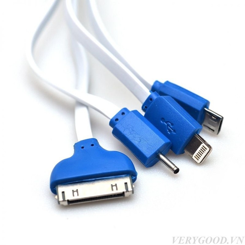 CÁP SẠC 4 ĐẦU DÂY DẸP DÀI 1M CÓ ĐẦUIP3,4,5,6 VÀ SAMSUNG, ĐUÔI NHỎ 4