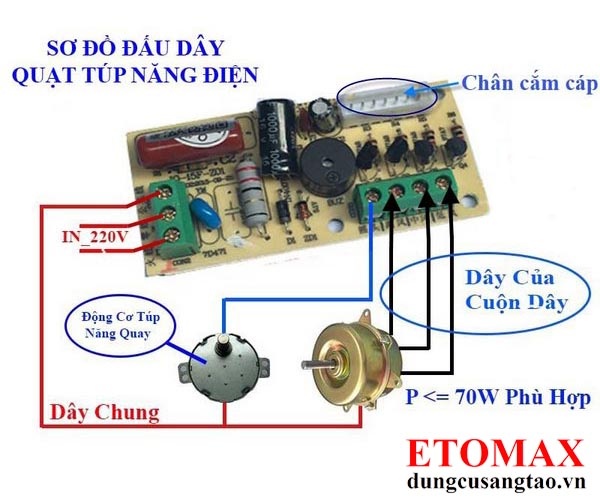 Sơ đồ đấu lắp vỉ mạch điều khiển quạt từ xa TOMAX