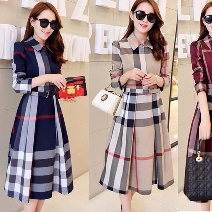 HÀNG ĐỦ SIZE: Đầm xòe kẻ caro dài tay 4