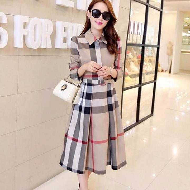 HÀNG ĐỦ SIZE: Đầm xòe kẻ caro dài tay 1