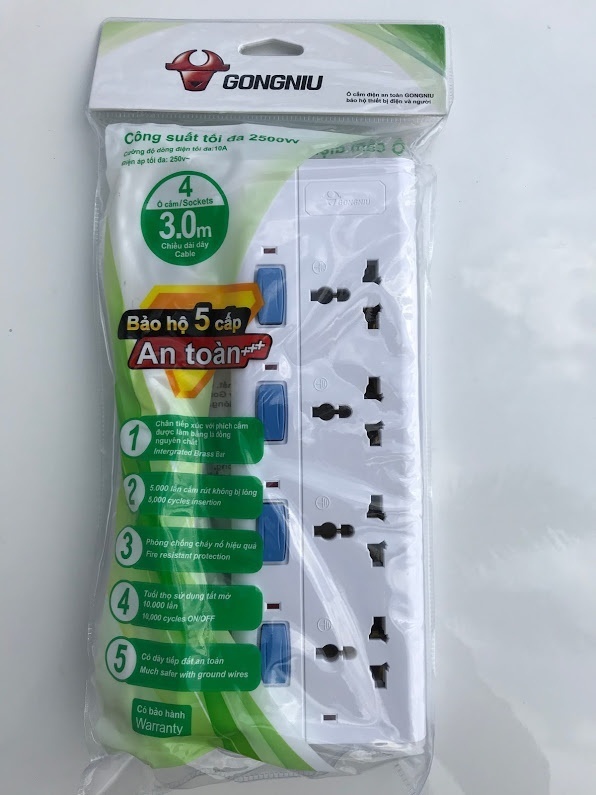 Ổ cắm điện 4 socket đa năng tiếp đất Gongniu 1