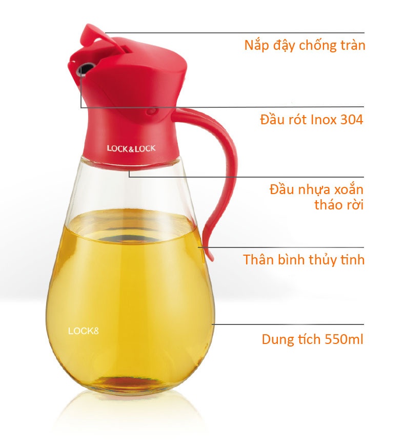 Bình thủy tinh rót dầu Lock&Lock 550ml CK0101BLK