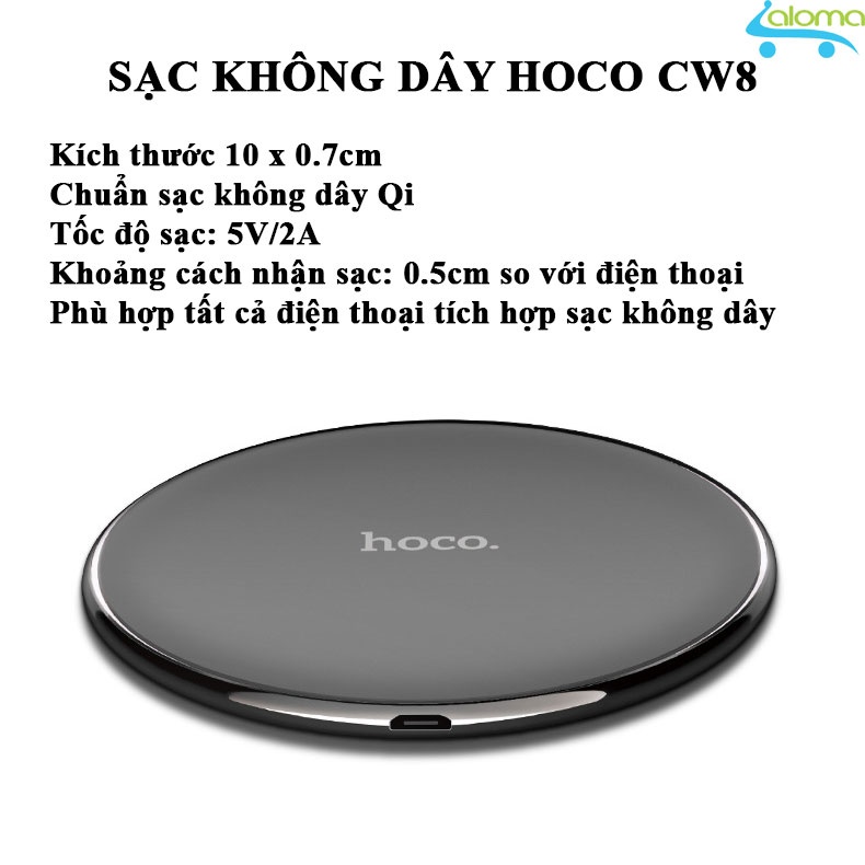 Sạc không dây chuẩn Qi tốc độ 2A HOCO CW6 cho điện thoại gia dụng aloma