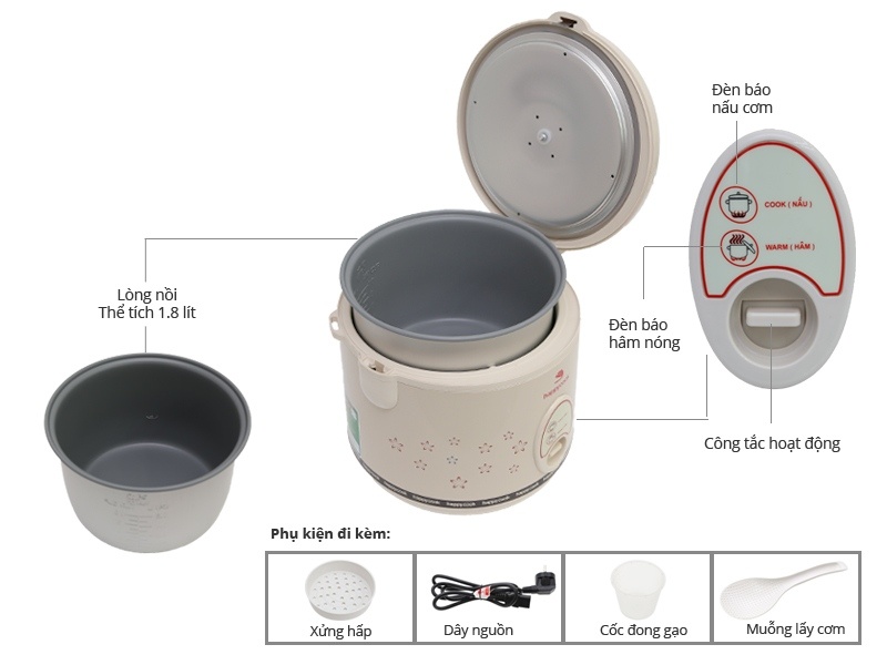 Nồi Cơm Điện HappyCook HC-180 (1.8L)