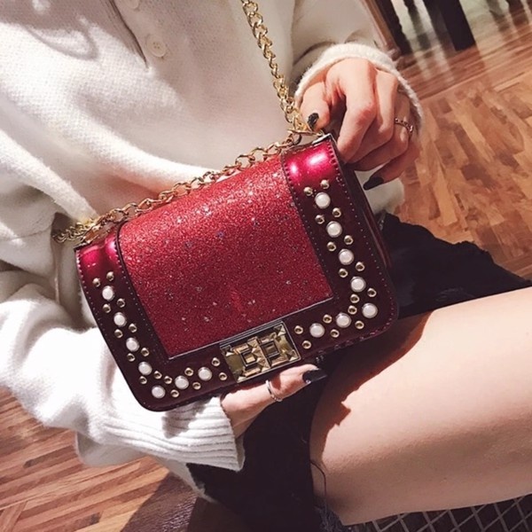 Túi đeo chéo nạm sao óng ánh A035 PKSR (Đỏ)